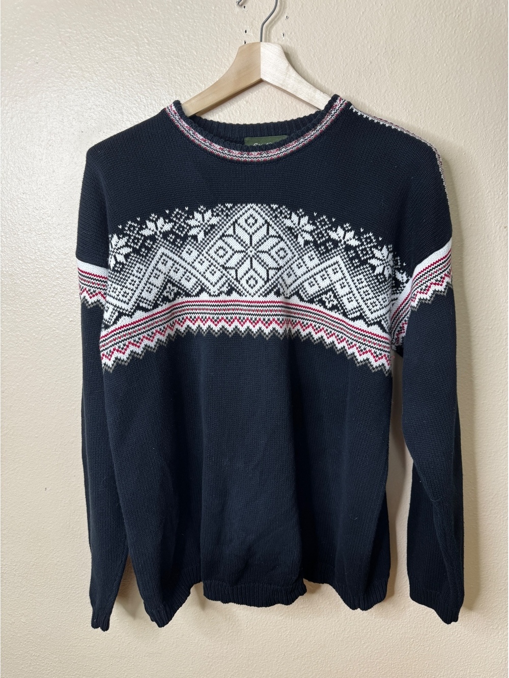 Eddie Bauer Men’s Large Black Fair Isle Nordic Snowflake Cotton Sweater